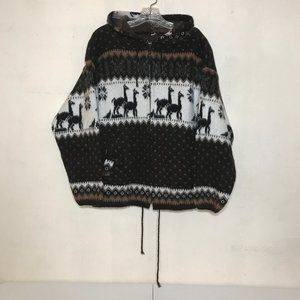 Made in Ecuadore Alpaca Design Acrylic Zip Front Hooded Jacket 2 Pockets Sz M